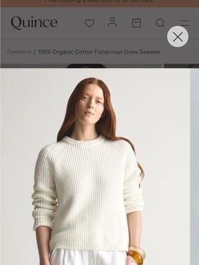 Quince Cream Ribbed Organic Cotton Fisherman Crew Sweater